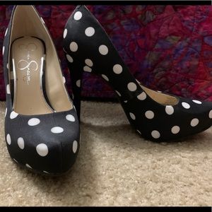Jessica Simpson Black & White Polka Dot Heels